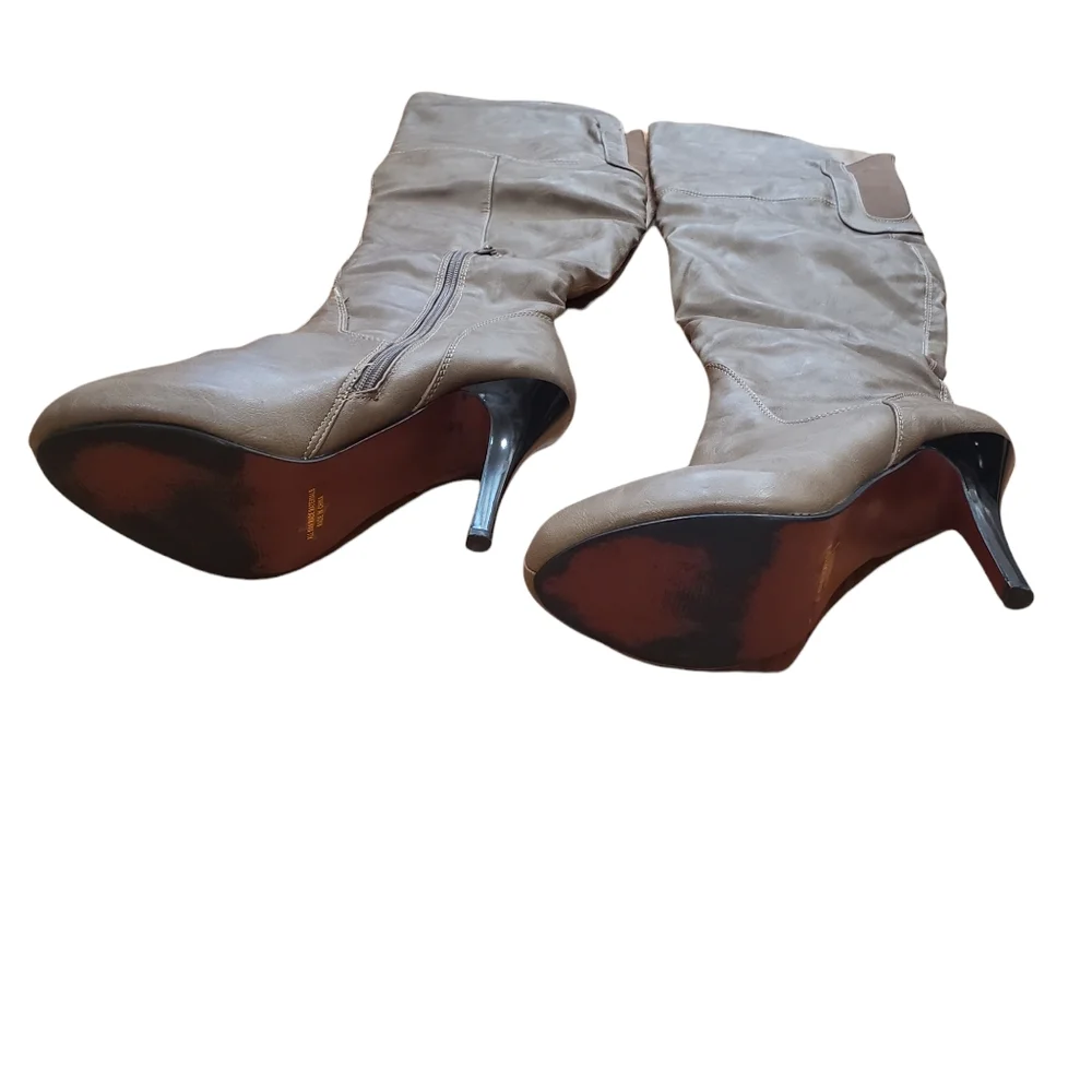 Thigh High Heel Boots Taupe Size 8.5 - Picture 8 of 8
